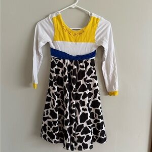 Girls JESSE from Toy Story -Stylish Cow Print Kids Dress with Yellow Accents